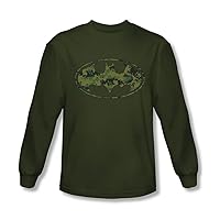 Batman - Mens Marine Camo Shield Long Sleeve Shirt In Military Green