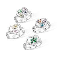 Personalized Dog Paws Ring with Birthstones for Women Girls, Custom Sterling Silver Engraved Name Rings, Christmas Birthday Memorial Gifts for Pet Owner