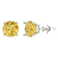 3.9ct Round Cut Conflict Free Solitaire Canary Yellow Unisex Stud Earrings 14k White Gold Push Back conflict free Jewelry