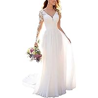Clothfun Women's Lace Mermaid Beach Wedding Dresses for Bride 2023 with Sleeves Bridal Gowns Long
