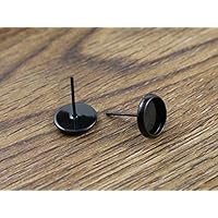 8mm 20pcs/Lots 15 Colors Plated Earring Studs,Earrings Blank/Base,Fit 8mm Glass Cabochons,Earring Setting;Earring Bezels - (Color: Black)