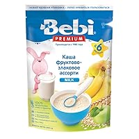 Bebi Premium Fruit Assortment GRAINS (Wheat & Rice) BANANA APPLE PEAR 200g From 6 Months - Ziplock Packaging NO GMO NO Palm Oil, Baby Kasha Cereal for Babies, Imported From Europe