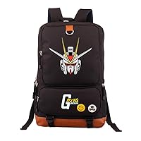 GUNDAM Anime Laptop Backpack Book Bag Work Bag Leather Splicing Rucksack with Pinback Buttons Black /17