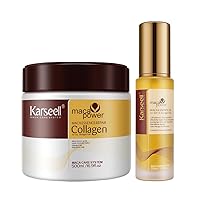 Collagen Hair Treatment Deep Repair Conditioning All Hair Types 16.90 oz 500ml + Argan Oil Hair Serum for Dry Damaged Hair 50ml