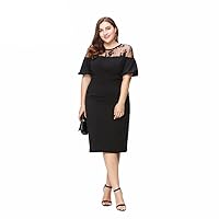 Women Plus Size Ruffles Shoulder Midi Party Dress - Black, XXXL