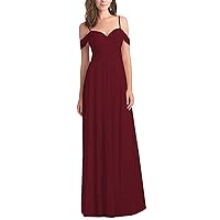 Lorderqueen Women's Off Shoulder Chiffon Bridesmaid Dresses Long Evening Party Gown Size 2 Burgundy