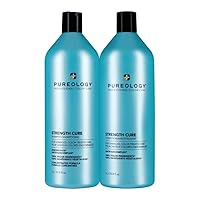 Pureology Strength Cure Damaged Hair Shampoo and Conditioner Set | For Strengthening Color Treated Hair | Sulfate-Free | Vegan | Paraben-Free