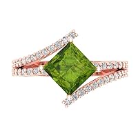 2.49 ct Brilliant Princess Cut Natural Peridot 14k Rose Gold Solitaire W/Accents anniversary Wedding Engagement Ring