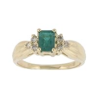 Natural Emerald Diamond Ring in 14K Yellow Gold