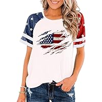 American Flag Stars Stripes Shirts for Women 4th of July Patriotic Shirt Cute Graphic Blouse USA Flag Tops Summer Tee