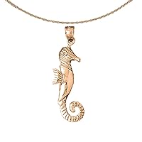 Seahorse Necklace | 14K Rose Gold Seahorse Pendant with 18