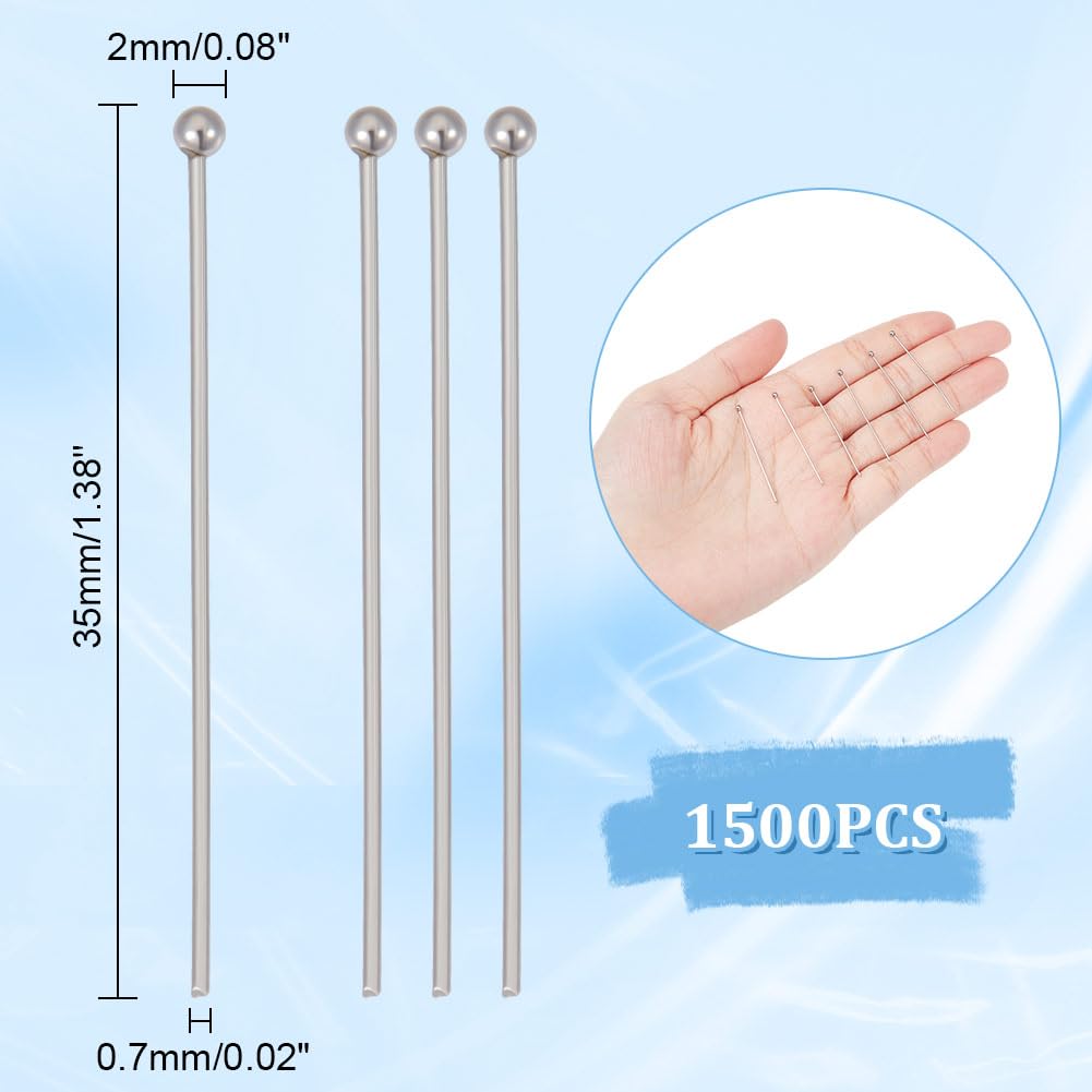 UNICRAFTALE About 400pcs Stainless Steel Ball Head Pins 35mm Metal End Eye Pins Straight Ball Head Pins Findings Earring Pins for Earring Bracelet Jewelry Making