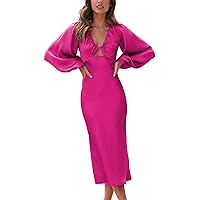 Spring Dresses for Women 2024 Midi V Neck,Women's Haute Couture Satin Lace Elegant Evening Dress Short Tulle Dr