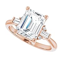 Moissanite Engagement Rings, 2CT Total, Size 3-12, Emerald Cut, VVS1 Clarity, Created Diamond Look, 925 Sterling Silver with 18K Rose Gold Settings