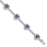 925 Sterling Silver Polished Safety bar Box Catch Closure Amethyst and Clear CZ Cubic Zirconia Simulated Diamond Love Heart Bracelet 7 Inch Box Clasp Measures 10mm Wide Jewelry for Women