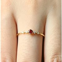 Cute Dainty Women's 14K Gold Ruby Drill Rings Delicate Rings Gemstone Rings Wedding Jewelry Heart Gemstone Promise Engagement Love Ring Size 5-10 (US 5)