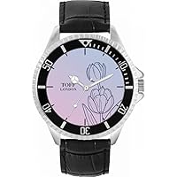 Blue Tulip Flower Mens Wrist Watch 42mm Case Custom Design