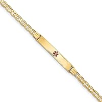6.5mm 14k Engravable Gold Medical Red Enamel Nautical Ship Mariner Anchor Link ID Bracelet Jewelry Gifts for Women - Length Options: 7 8