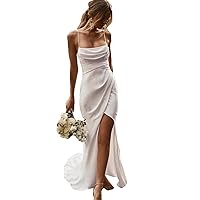 2022 Simple Wedding Dresses Side Slit Bride Dress with Straps Summer Bridal Gowns Open Back
