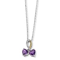 925 Sterling Silver Lobster Claw Closure and 14K Amethyst and Diamond Love Heart Necklace 17 Inch Measures 11mm Wide Jewelry for Women