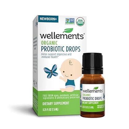 Wellements Organic Baby Probiotic Drops | Baby Digestive & Immune Support for Infants & Toddlers, USDA Certified Organic, Free from Dyes, Parabens & Preservatives | 0.25 Fl Oz
