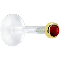 Body Candy Solid 14k Yellow Gold 2mm Genuine Ruby Bioplast Push in Labret 16 Gauge 3/8
