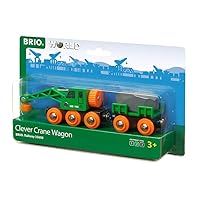 BRIO World 33698 - Clever Crane Wagon Set - 4 Piece Wooden Toy Train Accessory and Crane Toy for Kids Ages 3 and Up Red