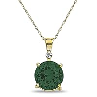 The Diamond Deal 10k Yellow Or White Gold Lab-Created Green Emerald Solitaire Pendant For Women |May Birthstone Gemstone Pendant | Accented Diamond Pendant For Women | With 18 inch Gold Chain
