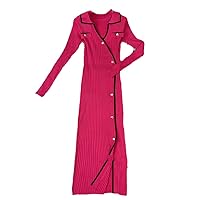 Knitted V-Neck Women's Dress Party Club Buttons Elegant Female Dresses Autumn Winter Lady Robe