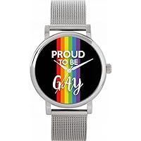 Pride Rainbow Linear Proud Mens Wrist Watch 42mm Case Custom Design