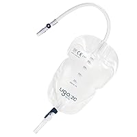 Ugo Leg Bags (x10) – Urine Drainage Bags/Catheter Leg Bags, T Tap or Lever Tap with Soft Fabric Backing and a Natural Leg-Shape Design (Pack of 10) (Ugo 2C - 500ml, Long Tube, Lever Tap)