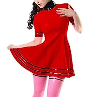 Sexy High Neck Short Sleeve Mimi Dress Chic Trendy Elegant Sweet Retro PVC Dress Faux PU Baseball Club Dresses