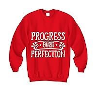 Motivational Progress Over Perfection Back to School Teacher Heavy Blend Crewneck Pullover Sweatshirt Red Long Sleeve