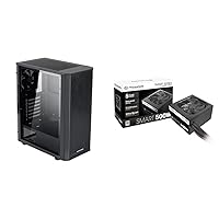 at-M1 Mid-Tower PC Case, Transparent Side Panel and ATX/M-ATX Support, Liquid Cooling Support up to 240mm Radiator, Black & Thermaltake Smart 500W 80+ White Certified PSU,