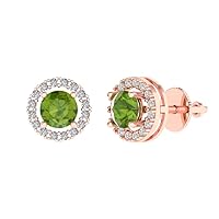 1.60 ct Round Cut Halo Solitaire VVS1 Natural Green Peridot Pair of Solitaire Stud Screw Back Earrings 18K Rose Gold