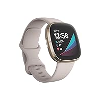 Sense Advanced Smartwatch with Tools for Heart Health, Stress Management & Skin Temperature Trends, White/Gold, One Size (S & L Bands Included)