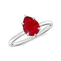 Natural Ruby Pear Solitaire Ring for Women Girls in Sterling Silver / 14K Solid Gold/Platinum