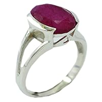 Genuine Indian Ruby Sterling Silver Ring for Women Oval Shape Birthstone Size 5,6,7,8,9,10,11,12