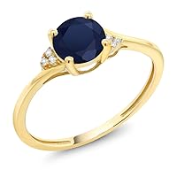 Gem Stone King 10K Yellow Gold Blue Sapphire and Diamond Accent Women Engagement Ring (1.05 Cttw, Round 6MM, Available In Size 5, 6, 7, 8, 9)