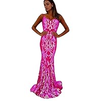 Women's Sequined Prom Dress Long Mermaid Backless Gowns and Evening Dresses