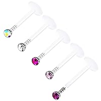 Acrylic Push In Lip Rings 16 gauge 1/4 6mm 2mm Crystal Vertical Labret Earrings Labret Nose Piercing Jewelry See More Colors