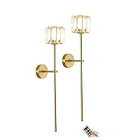 Extra Long Wall Sconces Lighting Battery Operated Set of Two,Non Hardwired Rechargeable Wall Lights with Remote,Modern Gold Crystal Wall Lamp Fixture Indoor Decor for Bedroom Bathroom Living Room