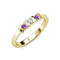 Amethyst and Diamond (SI2-I1,G-H) XOXO Hugs and Kisses 3 Stone Ring 0.30 ctw in 14K Yellow Gold