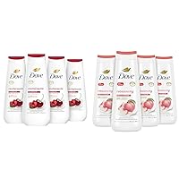 Dove Body Wash Cherry & Chia Milk and White Peach & Rice Milk 4 Count 20 oz Each for Renewed, Healthy-Looking Skin