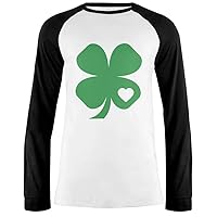 Old Glory St. Patricks Day Shamrock Heart Mens Long Sleeve Raglan T Shirt White-Black SM
