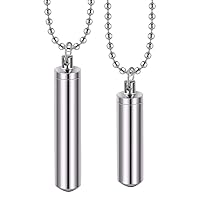 ZLXL421 Men Stainless Steel Jewelry Pill Case Holder Cylinder Urn Pendant Memorial Necklace 2 Sizes Beaded Chain 20