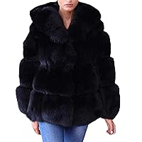Lisa Colly Women's Winter Parka Coat Warm Faux Fox Fur Overcoat Slim Long Sleeve Faux Fur Coat Jacket Outwear