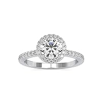 VVS Halo Ring with 0.4 Ct Natural Diamond & 1.06 Ct Center Moissanite Diamond in 14k White/Yellow/Rose Gold Engagement Ring For Women (Color-Clarity: IJ-SI, G-VS2)