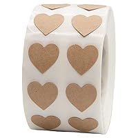 Natural Brown Kraft Heart Stickers Valentine's Day Crafting Scrapbooking 0.50 Inch 1,000 Adhesive Stickers