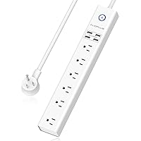 Power Strip 10Ft - Surge Protector with USB, AUOPLUS 6 Outlet and 4 USB Charger, 10Ft Long Extension Cord Flat Plug(1250W/10A/1050J), Wall Mountable Overload Protection for Computer Home Office Dorm